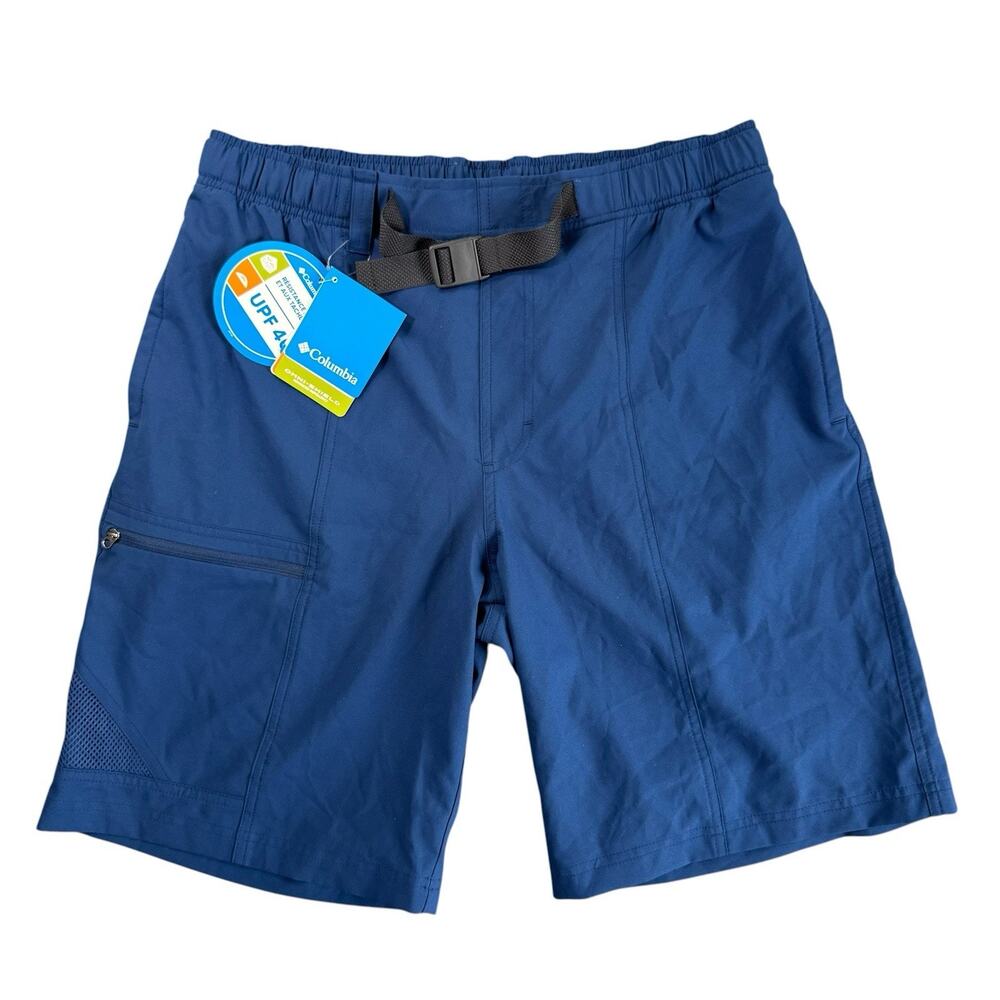 Columbia Belted Cargo Zip Shorts Men M Blue Omni-Shade UPF 40 Outdoor Hiking NWT